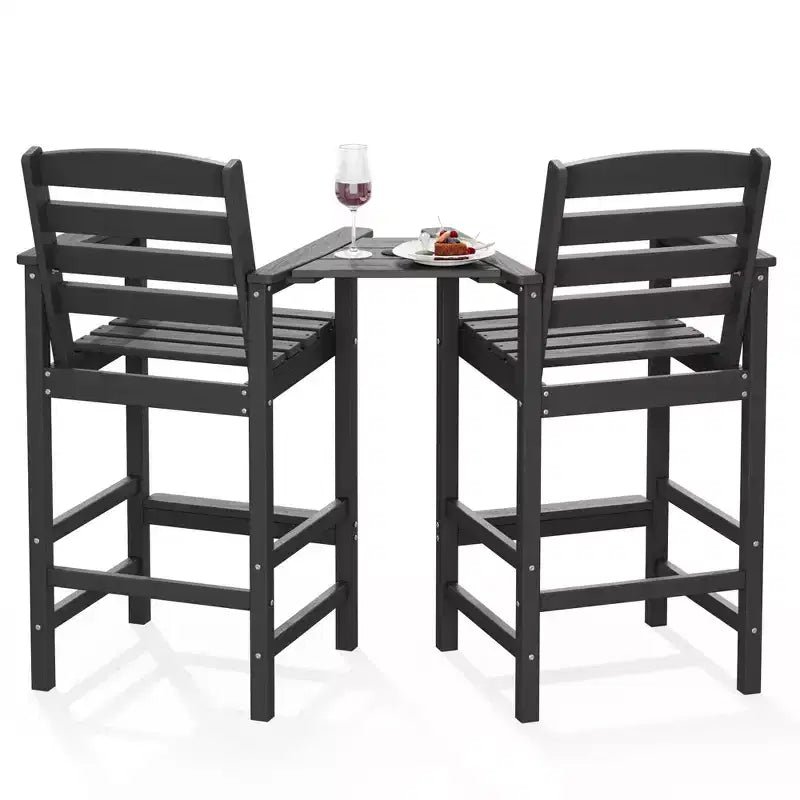 Hyleory HDPE Adirondack Bar Height Loveseat with Built-In Side Table, 2-Person Outdoor Double Chair