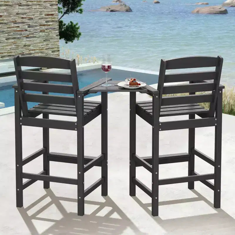 Hyleory HDPE Adirondack Bar Height Loveseat with Built-In Side Table, 2-Person Outdoor Double Chair