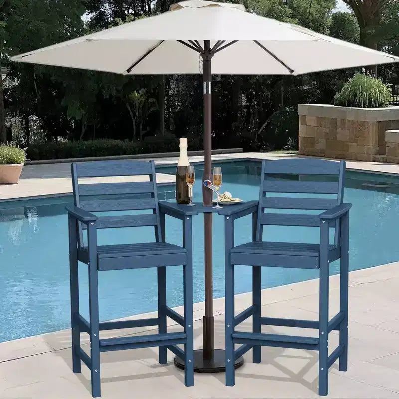 Hyleory HDPE Adirondack Bar Height Loveseat with Built-In Side Table, 2-Person Outdoor Double Chair