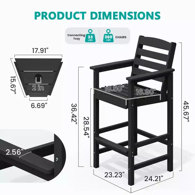Hyleory HDPE Adirondack Bar Height Loveseat with Built-In Side Table, 2-Person Outdoor Double Chair