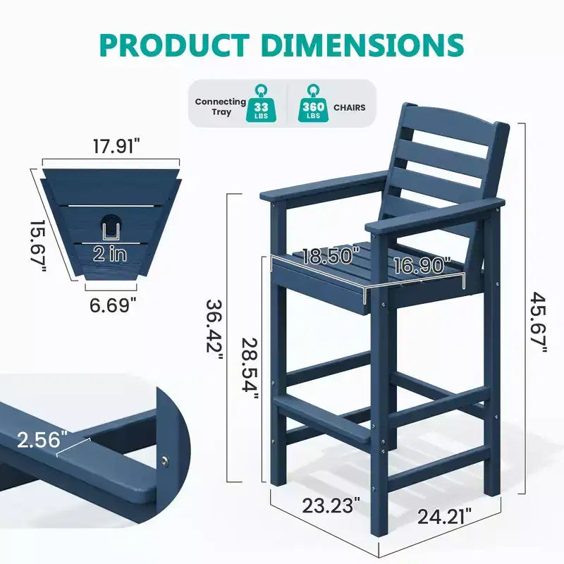 Hyleory HDPE Adirondack Bar Height Loveseat with Built-In Side Table, 2-Person Outdoor Double Chair