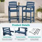 Hyleory HDPE Adirondack Bar Height Loveseat with Built-In Side Table, 2-Person Outdoor Double Chair