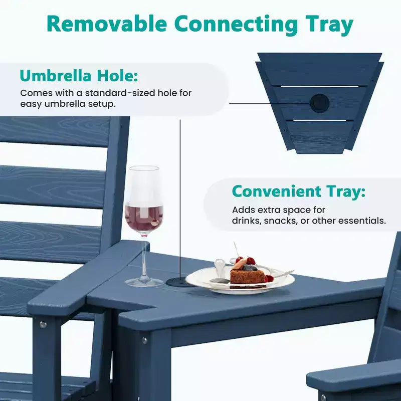 Hyleory HDPE Adirondack Bar Height Loveseat with Built-In Side Table, 2-Person Outdoor Double Chair