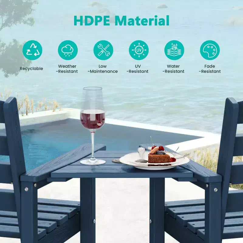 Hyleory HDPE Adirondack Bar Height Loveseat with Built-In Side Table, 2-Person Outdoor Double Chair