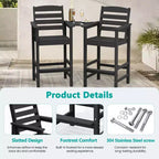 Hyleory HDPE Adirondack Bar Height Loveseat with Built-In Side Table, 2-Person Outdoor Double Chair