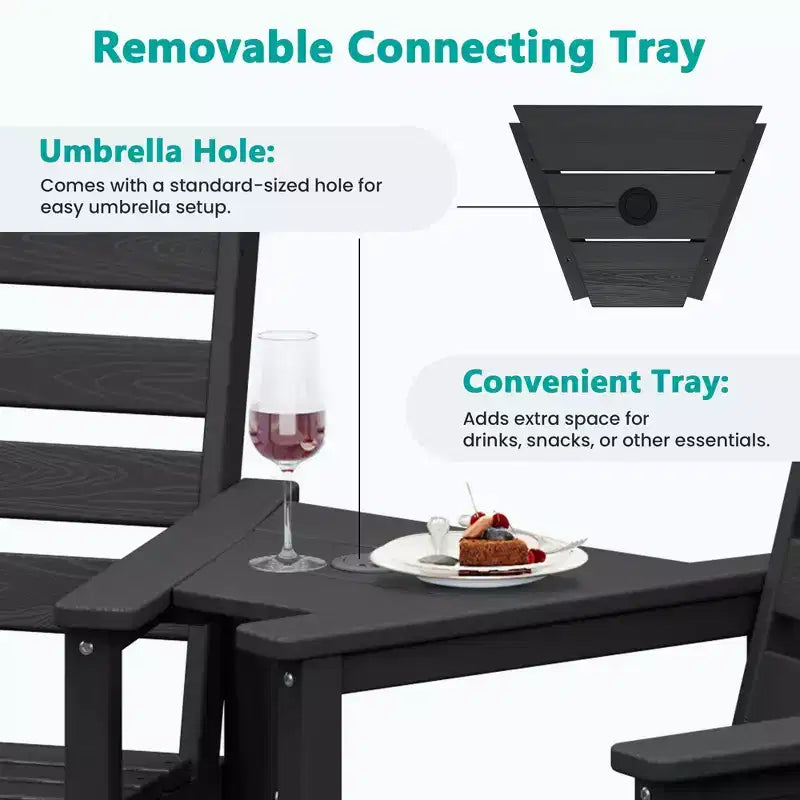 Hyleory HDPE Adirondack Bar Height Loveseat with Built-In Side Table, 2-Person Outdoor Double Chair
