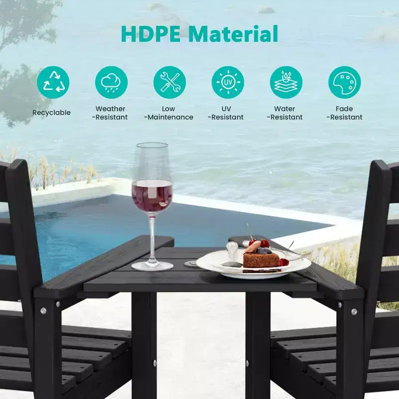 Hyleory HDPE Adirondack Bar Height Loveseat with Built-In Side Table, 2-Person Outdoor Double Chair
