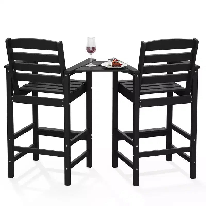 Hyleory HDPE Adirondack Bar Height Loveseat with Built-In Side Table, 2-Person Outdoor Double Chair