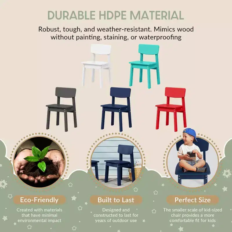 WestinTrends Tiny Terraces Outdoor HDPE Kids Modern Plastic Toddler Dining Chairs (Set of Two)