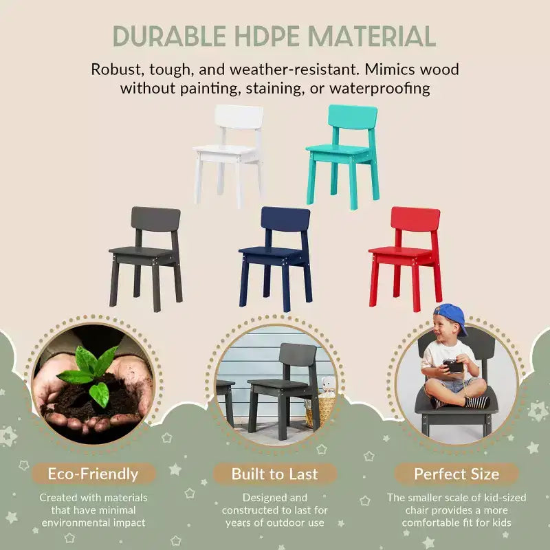WestinTrends Tiny Terraces Outdoor HDPE Kids Modern Plastic Toddler Dining Chairs (Set of Two)