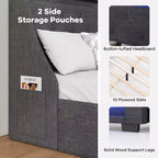 Costway Full/Queen Size Bed Frame with LED Lights & Charging Station Upholstered Platform Bed