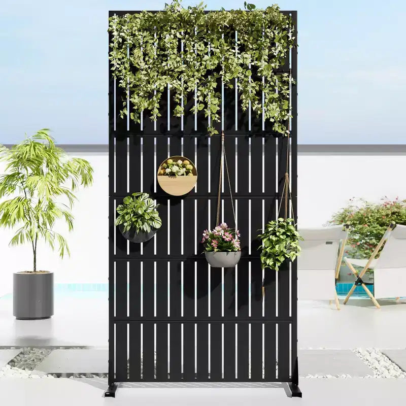 72 H35W Dovelina Black Metal Planter Box with Trellis Privacy Screen for Caf Patio,Garden & Balconies