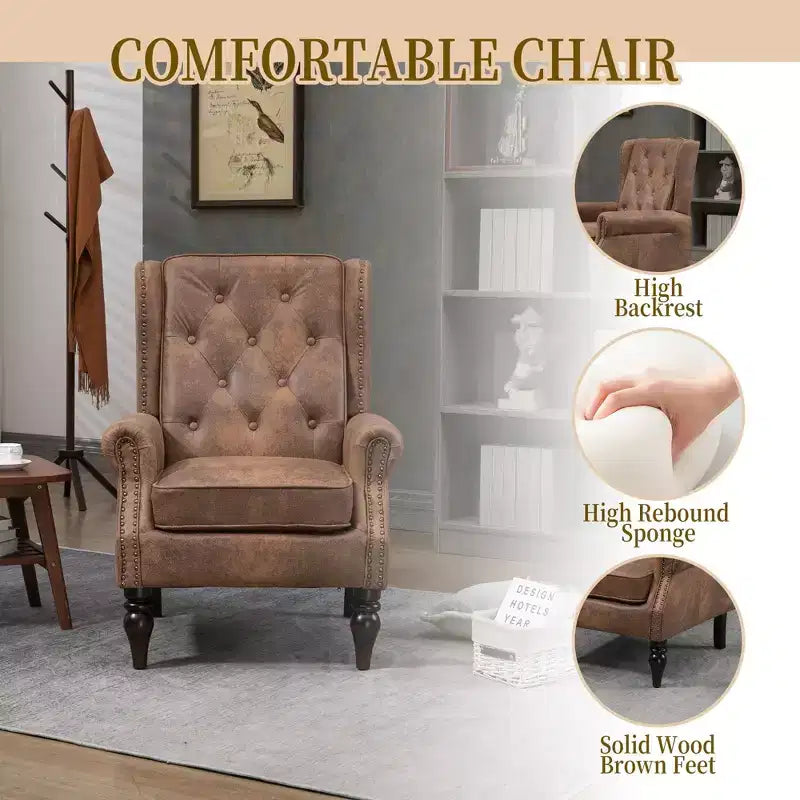 Wood Frame Armchair, Modern Accent Chair Lounge Chair with Sturdy Wood Legs for Living Room Bedroom