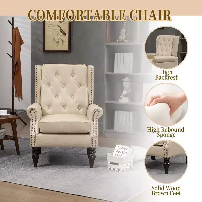 Wood Frame Armchair, Modern Accent Chair Lounge Chair with Sturdy Wood Legs for Living Room Bedroom