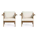 Christopher Knight Home Arcola Outdoor Acacia Wood Club Chairs with Water Resistant Cushions (Set of 2), Teak and Beige