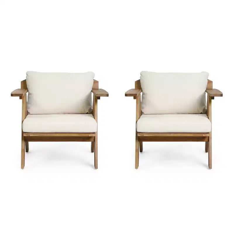 Christopher Knight Home Arcola Outdoor Acacia Wood Club Chairs with Water Resistant Cushions (Set of 2), Teak and Beige