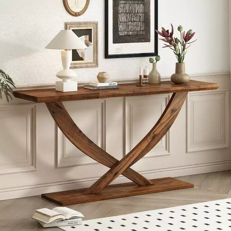 Christopher Knight Home Browni Tavolo Consolle da 57'' in Legno di Acacia Rustico con Gambe Incrociate