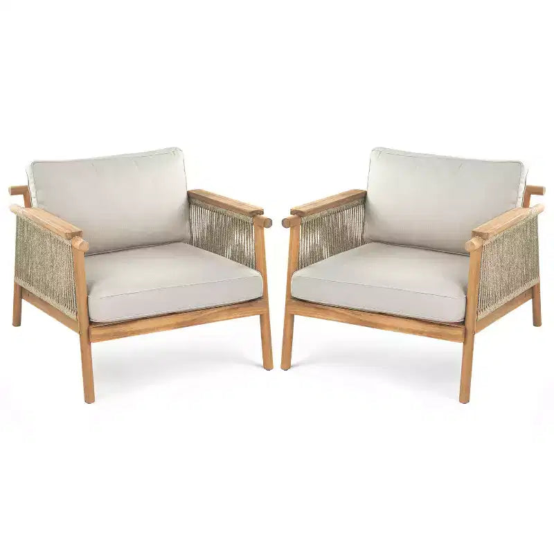 Christopher Knight Home Jackie Sedia da club da esterno in legno di acacia e corda con cuscini, teak/beige