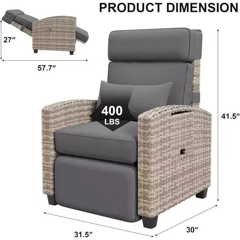 Sedia a sdraio da esterno con schienale e poggiapiedi regolabili, reclinabile in rattan per patio reclinabile a 150° con pompa ad aria+tavolino ribaltabile+cuscino rimovibile