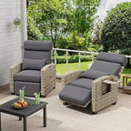 Sedia a sdraio da esterno con schienale e poggiapiedi regolabili, reclinabile in rattan per patio reclinabile a 150° con pompa ad aria+tavolino ribaltabile+cuscino rimovibile