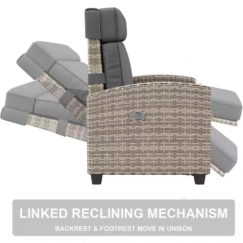 Sedia a sdraio da esterno con schienale e poggiapiedi regolabili, reclinabile in rattan per patio reclinabile a 150° con pompa ad aria+tavolino ribaltabile+cuscino rimovibile