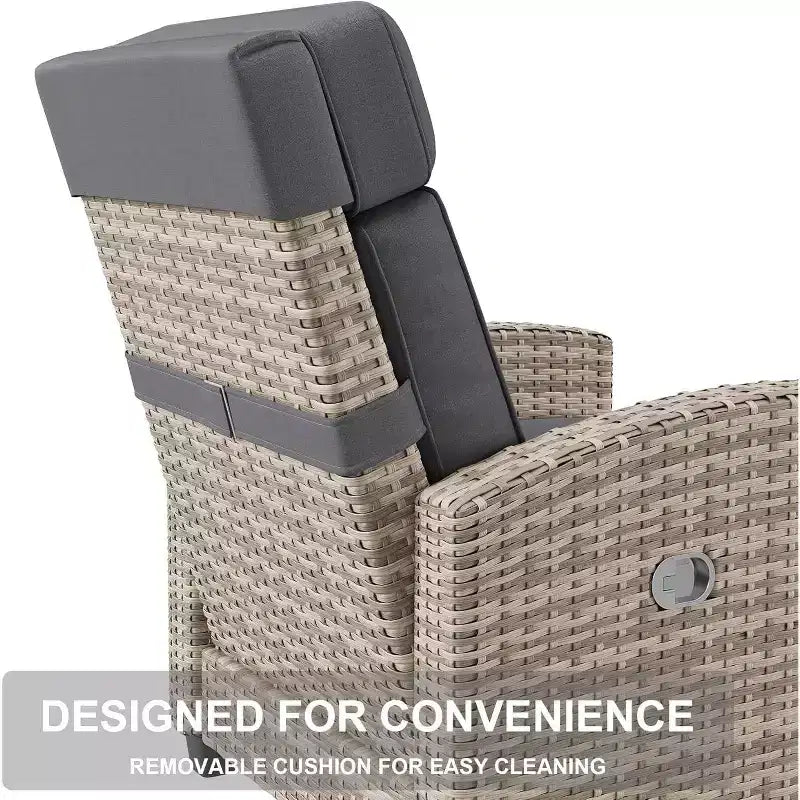 Sedia a sdraio da esterno con schienale e poggiapiedi regolabili, reclinabile in rattan per patio reclinabile a 150° con pompa ad aria+tavolino ribaltabile+cuscino rimovibile