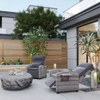 Sedia a sdraio da esterno con schienale e poggiapiedi regolabili, reclinabile in rattan per patio reclinabile a 150° con pompa ad aria+tavolino ribaltabile+cuscino rimovibile
