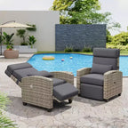 Sedia a sdraio da esterno con schienale e poggiapiedi regolabili, reclinabile in rattan per patio reclinabile a 150° con pompa ad aria+tavolino ribaltabile+cuscino rimovibile