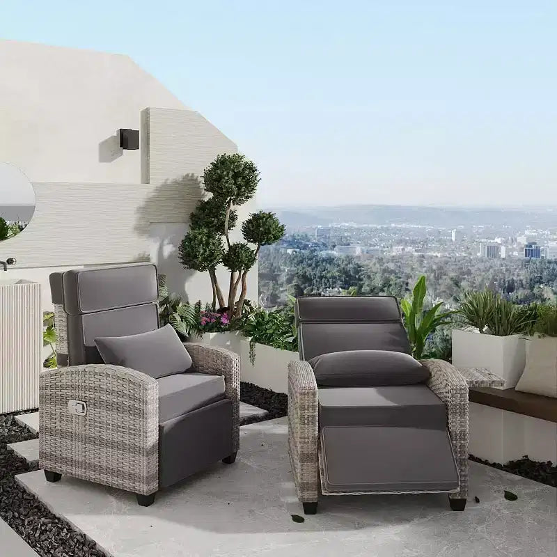 Sedia a sdraio da esterno con schienale e poggiapiedi regolabili, reclinabile in rattan per patio reclinabile a 150° con pompa ad aria+tavolino ribaltabile+cuscino rimovibile
