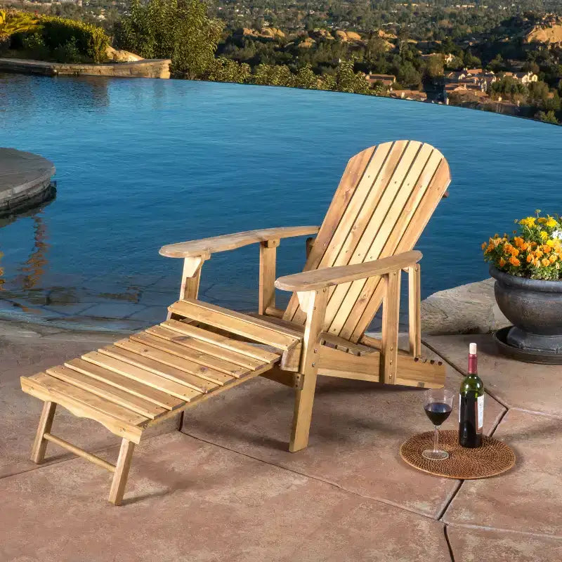 Sedia Adirondack reclinabile da esterno Christopher Knight Home in legno di acacia con poggiapiedi allungabile