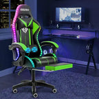 Hoffree Comfort Massage Racing Gaming Chair Ergonomic Office PC Chair with Footrest & RGB Light