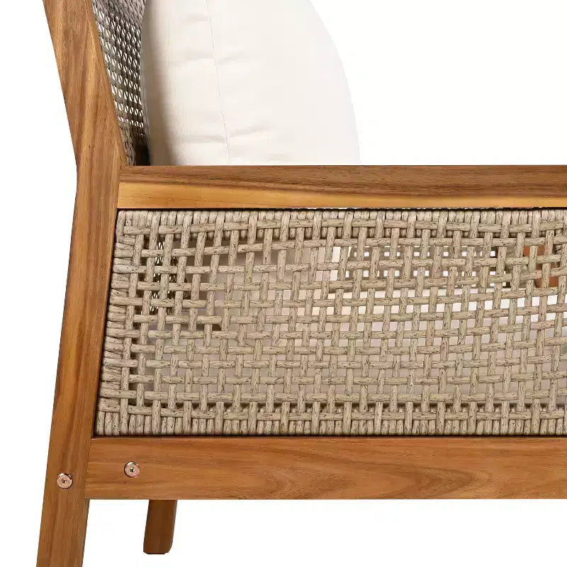 Poltrona Club da Esterno in Legno di Acacia e Vimini, Poltrona Accent Intrecciata con Cuscini, Sedia a Sdraio da Patio per Portico, Giardino e Balcone, Marrone - ModernLuxe