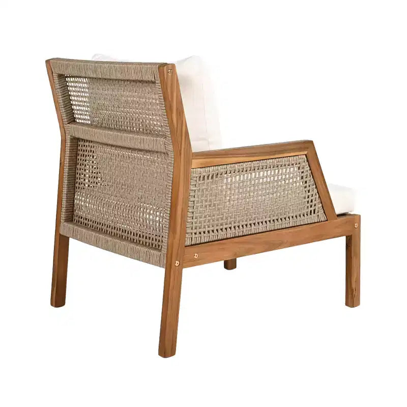 Poltrona Club da Esterno in Legno di Acacia e Vimini, Poltrona Accent Intrecciata con Cuscini, Sedia a Sdraio da Patio per Portico, Giardino e Balcone, Marrone - ModernLuxe