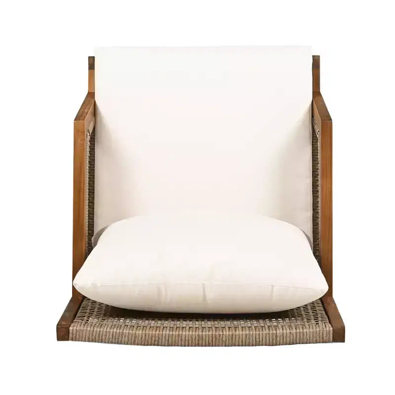 Poltrona Club da Esterno in Legno di Acacia e Vimini, Poltrona Accent Intrecciata con Cuscini, Sedia a Sdraio da Patio per Portico, Giardino e Balcone, Marrone - ModernLuxe