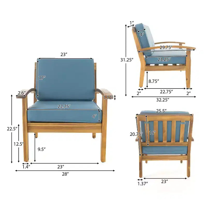 Christopher Knight Home Peyton Outdoor Acacia Wood Club Chairs with Water-Resistant Cushions (Set of 2)
