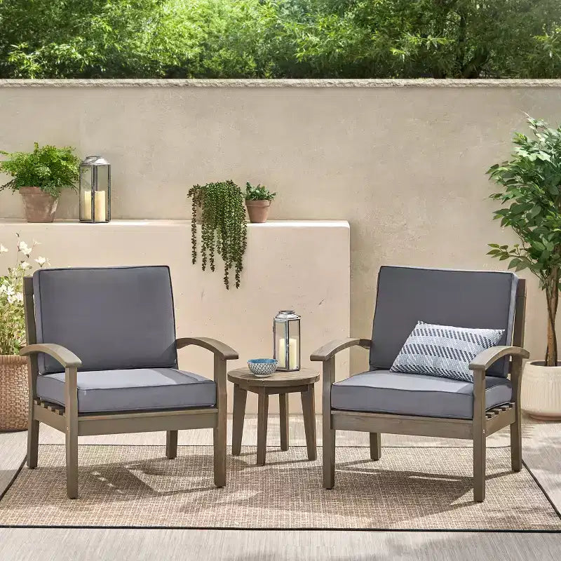 Christopher Knight Home Peyton Outdoor Acacia Wood Club Chairs with Water-Resistant Cushions (Set of 2)