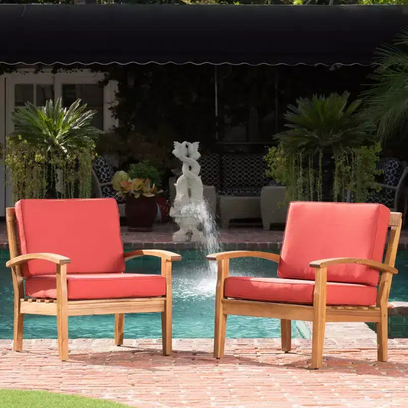 Christopher Knight Home Peyton Outdoor Acacia Wood Club Chairs with Water-Resistant Cushions (Set of 2)