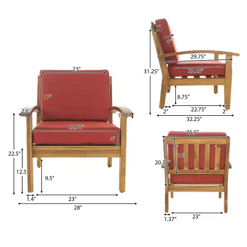 Christopher Knight Home Peyton Outdoor Acacia Wood Club Chairs with Water-Resistant Cushions (Set of 2)