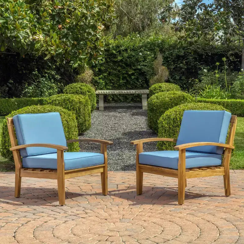 Christopher Knight Home Peyton Outdoor Acacia Wood Club Chairs with Water-Resistant Cushions (Set of 2)
