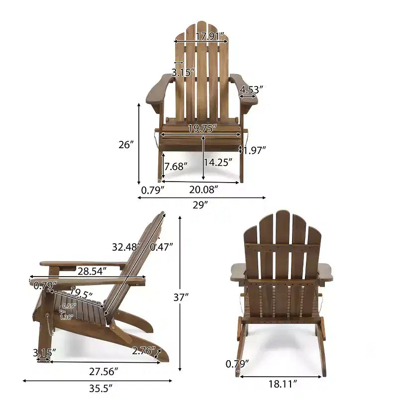 GDFStudio Cara Sedia Adirondack Pieghevole da Esterno in Legno di Acacia