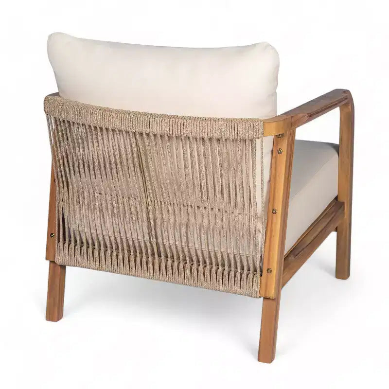 Christopher Knight Home Ivana Patio Woven Rope Acacia Wood Club Chair with Deep Cushions