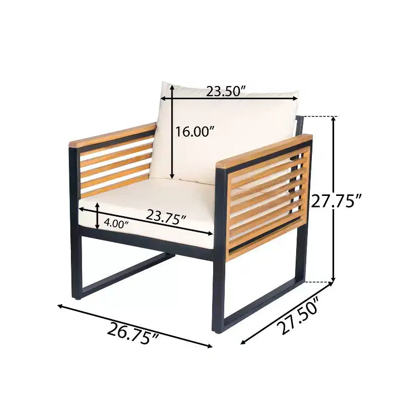 Christopher Knight Home Felina Outdoor Acacia Wood and Metal Club Chair with Water-Resistant Cushion, Teak/Beige