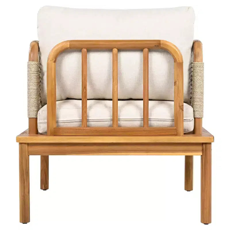 Christopher Knight Home Valencia Outdoor Rustic Acacia Wood and Rope Club Chair with Cushions, Teak/Beige