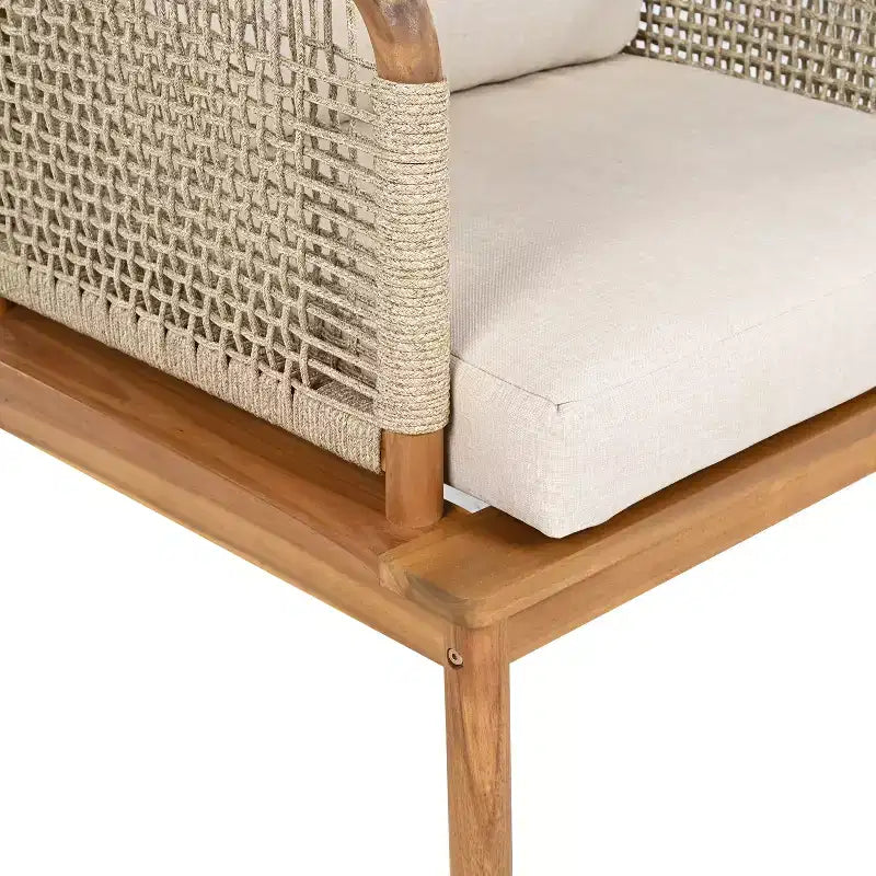 Christopher Knight Home Valencia Outdoor Rustic Acacia Wood and Rope Club Chair with Cushions, Teak/Beige