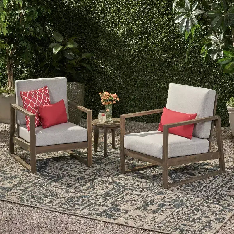 GDFStudio Sedia a sdraio da esterno Silla con cuscini e base a slitta in legno di acacia (Set di 2)