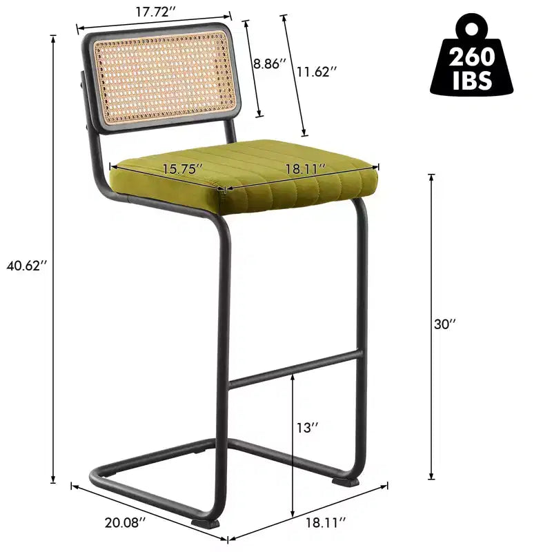 Bekrvio Sgabelli da Bar Girevoli 30 Pollici, Set da 2/3/4 con Schienale in Rattan, Rivestimento in Velluto e Struttura in Metallo Nero, Sgabello da Cucina Moderno di Metà Secolo per Isola e Pub