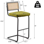 Bekrvio Sgabelli da Bar Girevoli 30 Pollici, Set da 2/3/4 con Schienale in Rattan, Rivestimento in Velluto e Struttura in Metallo Nero, Sgabello da Cucina Moderno di Metà Secolo per Isola e Pub