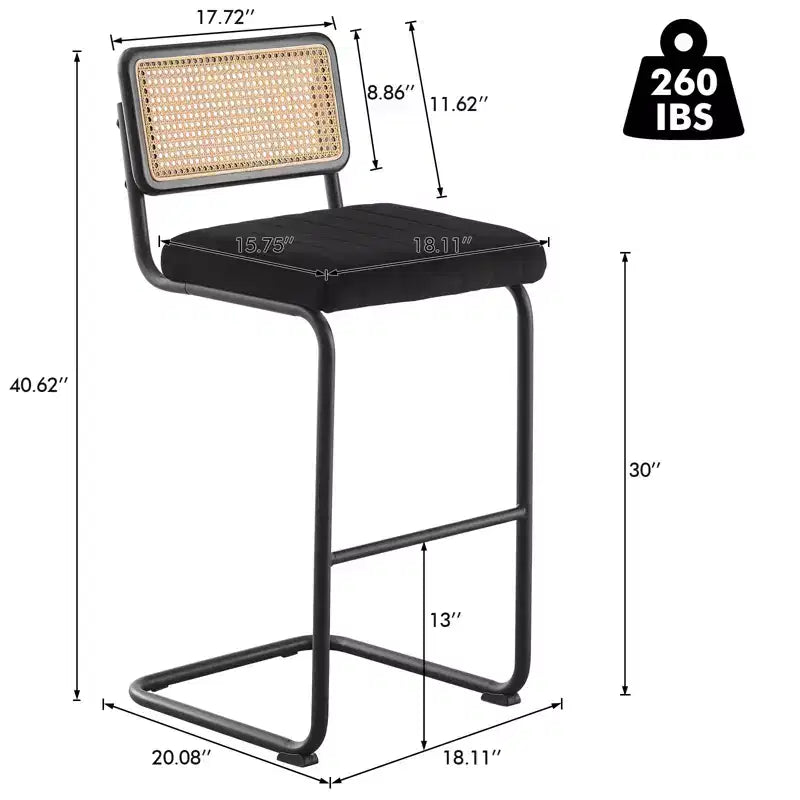 Bekrvio Sgabelli da Bar Girevoli 30 Pollici, Set da 2/3/4 con Schienale in Rattan, Rivestimento in Velluto e Struttura in Metallo Nero, Sgabello da Cucina Moderno di Metà Secolo per Isola e Pub