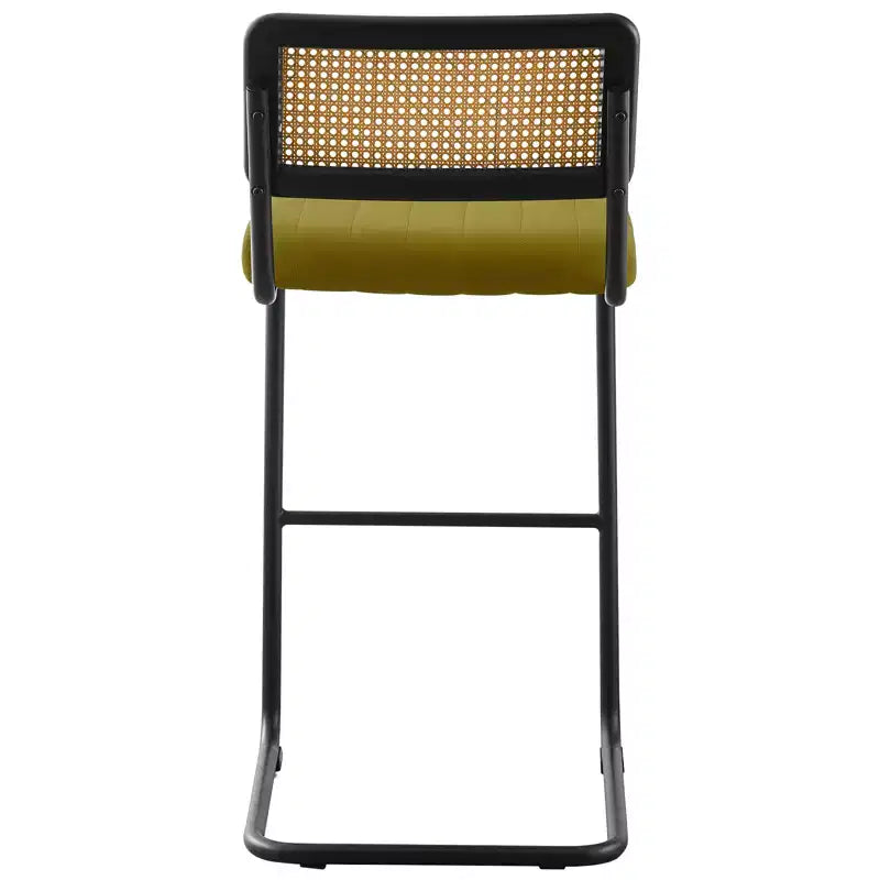 Bekrvio Sgabelli da Bar Girevoli 30 Pollici, Set da 2/3/4 con Schienale in Rattan, Rivestimento in Velluto e Struttura in Metallo Nero, Sgabello da Cucina Moderno di Metà Secolo per Isola e Pub
