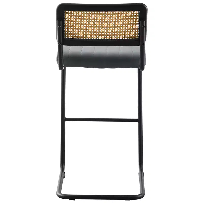 Bekrvio Sgabelli da Bar Girevoli 30 Pollici, Set da 2/3/4 con Schienale in Rattan, Rivestimento in Velluto e Struttura in Metallo Nero, Sgabello da Cucina Moderno di Metà Secolo per Isola e Pub